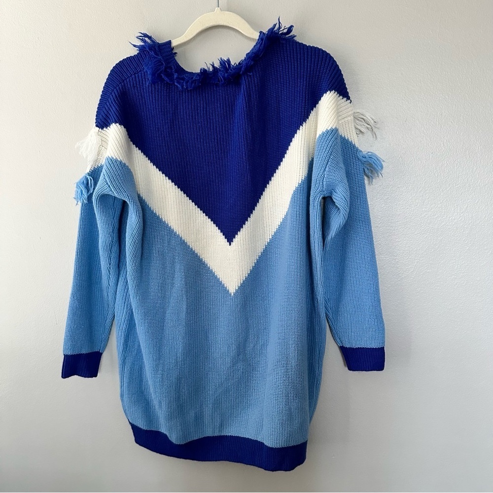Lovers + Friends Blue and White Fringed Women's Sweater - Picture 2 of 9